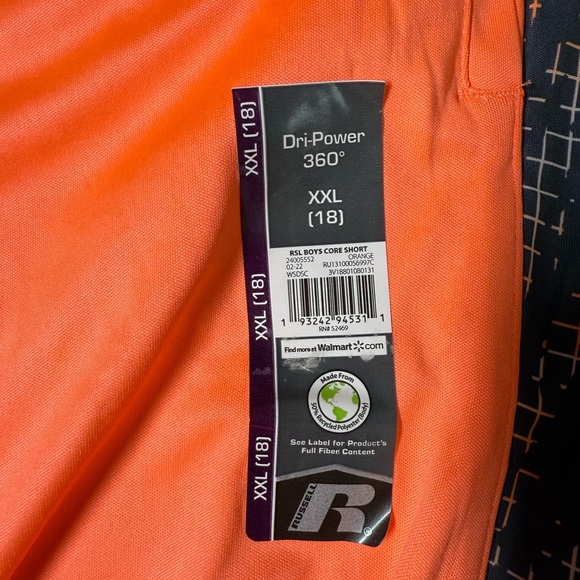 Russell Boys Orange Athletic Basketball Shorts With Elastic Waist - Picture 2 of 3